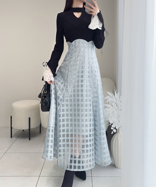 セール】【mily bilet】気分上がる上品シルエット♪袖レースリブニット