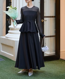 forksy.（フォルクシー）の「【forksy.】【オケージョン対応】チュールシアースリーブドッキングペプラムワンピース（ドレス・レディース）」