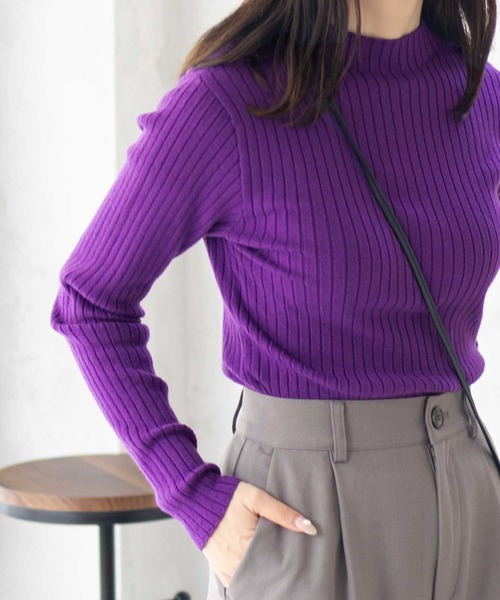 HusHusH（ハッシュアッシュ）の「HusHusH リブ ハイネックニット（ニット/セーター・レディース・プラム/オフホワイト/グレー/ブラック・M/L）」の4枚目の写真