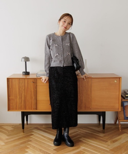 flower(フラワー)の「スパークルニットスカート(スカート・レディース・アイボリー/ブラック・FREE)」の6枚目の写真