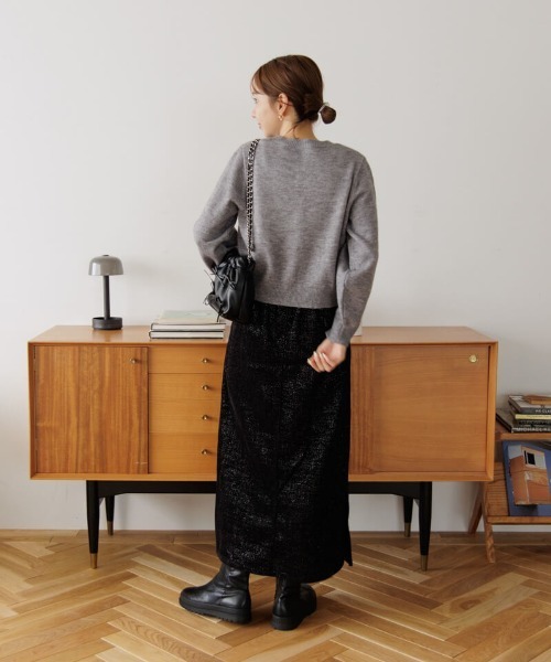 flower(フラワー)の「スパークルニットスカート(スカート・レディース・アイボリー/ブラック・FREE)」の9枚目の写真