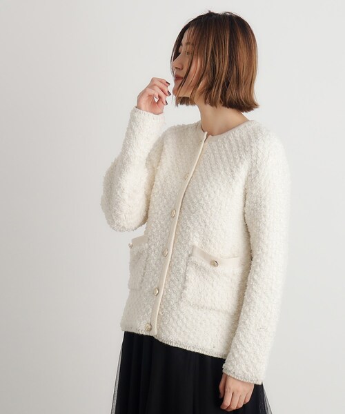 セール】ツイードニットジャケット（ノーカラージャケット）｜grove