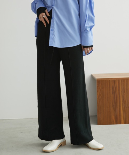 Aunt Marie's（アントマリーズ）の「ピンタックニットスラックスパンツ（スラックス・レディース・ブラック/ブラウン/ベージュ・FREE）」の2枚目の写真