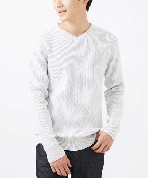 MK MICHEL KLEIN HOMME （エムケーミッシェルクランオム）の「【残りわずか/在庫限り/洗濯機で洗える】Vネックニット/バイヤスへリンボン（ニット/セーター・メンズ・ライトグレー/ボルドー/ブラック/ブルー/マスタード・48/51/46）」の3枚目の写真