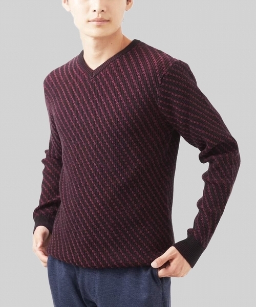 MK MICHEL KLEIN HOMME （エムケーミッシェルクランオム）の「【残りわずか/在庫限り/洗濯機で洗える】Vネックニット/バイヤスへリンボン（ニット/セーター・メンズ・ライトグレー/ボルドー/ブラック/ブルー/マスタード・48/51/46）」の5枚目の写真