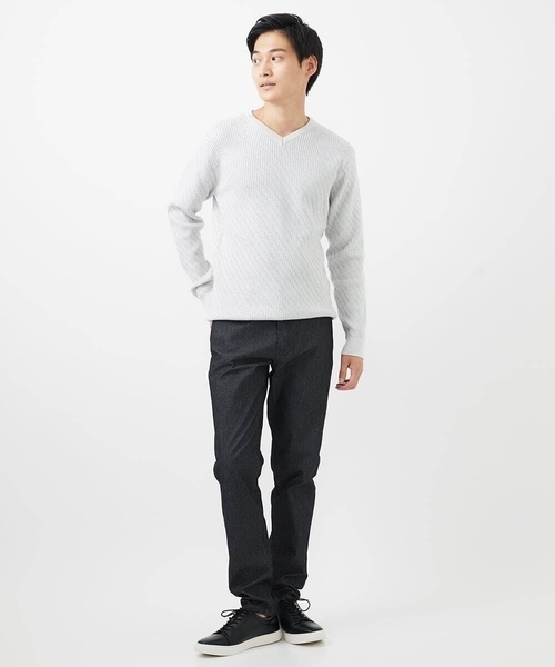MK MICHEL KLEIN HOMME （エムケーミッシェルクランオム）の「【残りわずか/在庫限り/洗濯機で洗える】Vネックニット/バイヤスへリンボン（ニット/セーター・メンズ・ライトグレー/ボルドー/ブラック/ブルー/マスタード・48/51/46）」の8枚目の写真