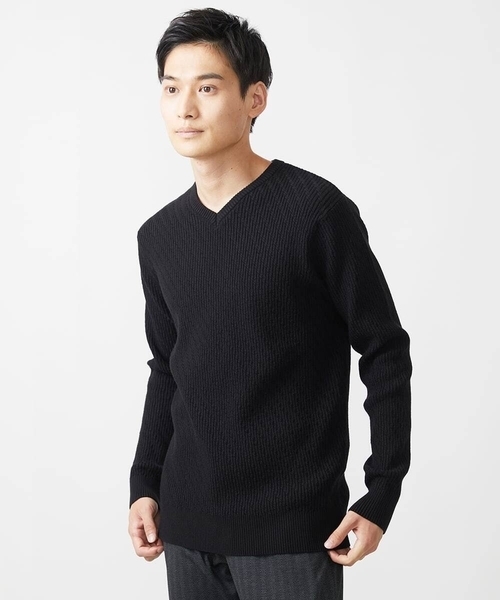 MK MICHEL KLEIN HOMME （エムケーミッシェルクランオム）の「【残りわずか/在庫限り/洗濯機で洗える】Vネックニット/バイヤスへリンボン（ニット/セーター・メンズ・ライトグレー/ボルドー/ブラック/ブルー/マスタード・48/51/46）」の10枚目の写真