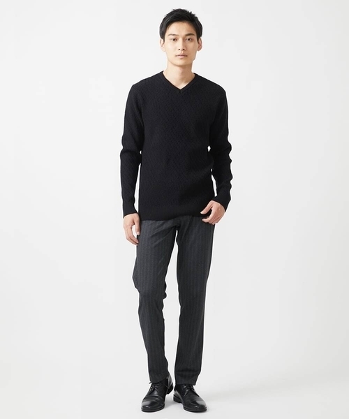 MK MICHEL KLEIN HOMME （エムケーミッシェルクランオム）の「【残りわずか/在庫限り/洗濯機で洗える】Vネックニット/バイヤスへリンボン（ニット/セーター・メンズ・ライトグレー/ボルドー/ブラック/ブルー/マスタード・48/51/46）」の11枚目の写真
