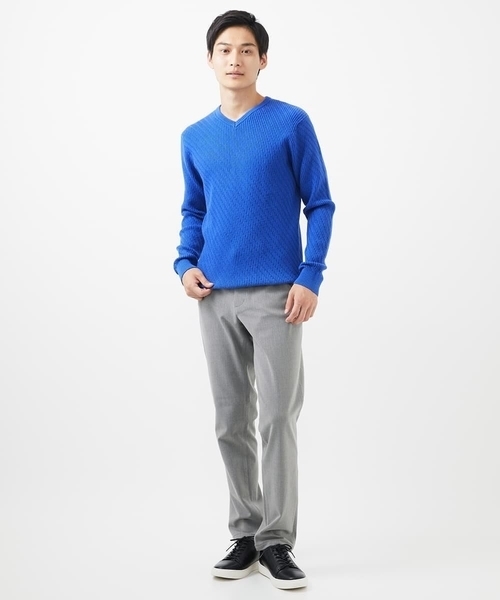 MK MICHEL KLEIN HOMME （エムケーミッシェルクランオム）の「【残りわずか/在庫限り/洗濯機で洗える】Vネックニット/バイヤスへリンボン（ニット/セーター・メンズ・ライトグレー/ボルドー/ブラック/ブルー/マスタード・48/51/46）」の18枚目の写真