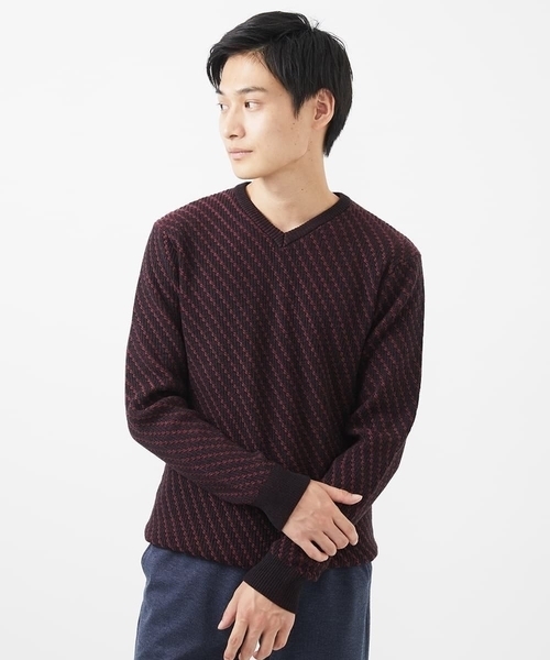 MK MICHEL KLEIN HOMME （エムケーミッシェルクランオム）の「【残りわずか/在庫限り/洗濯機で洗える】Vネックニット/バイヤスへリンボン（ニット/セーター・メンズ・ライトグレー/ボルドー/ブラック/ブルー/マスタード・48/51/46）」の20枚目の写真