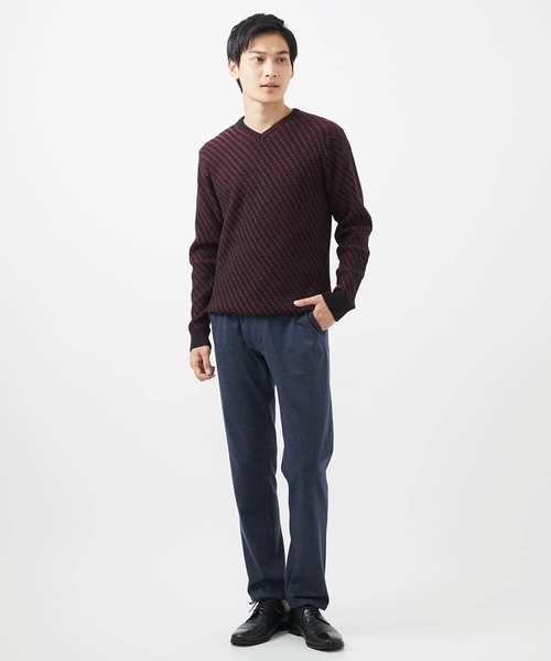 MK MICHEL KLEIN HOMME （エムケーミッシェルクランオム）の「【残りわずか/在庫限り/洗濯機で洗える】Vネックニット/バイヤスへリンボン（ニット/セーター・メンズ・ライトグレー/ボルドー/ブラック/ブルー/マスタード・48/51/46）」の21枚目の写真