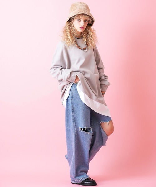 a.p.o.v. -ankoROCK's select- フェイクレイヤーオーバーサイズロングTシャツ / カットソー 長袖 ロンT メンズ レディース ユニセックス ビッグシルエット（Tシャツ/カットソー）｜ankoROCK（アンコロック）