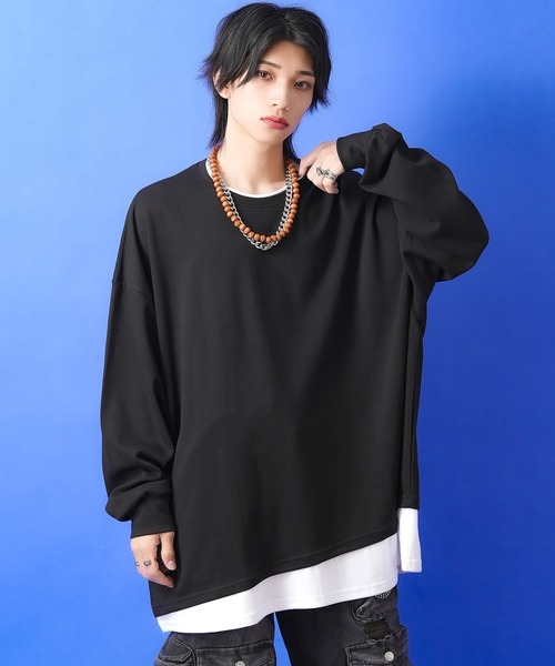 a.p.o.v. -ankoROCK's select- フェイクレイヤーオーバーサイズロングTシャツ / カットソー 長袖 ロンT メンズ レディース ユニセックス ビッグシルエット（Tシャツ/カットソー）｜ankoROCK（アンコロック）