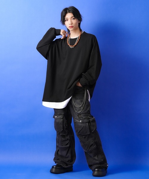 a.p.o.v. -ankoROCK's select- フェイクレイヤーオーバーサイズロングTシャツ / カットソー 長袖 ロンT メンズ レディース ユニセックス ビッグシルエット（Tシャツ/カットソー）｜ankoROCK（アンコロック）