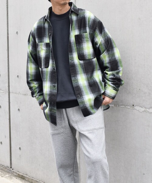 SHIPS any（シップス エニィ）の「【SHIPS any別注】sports wear: オーバーサイズ フランネル パターン プリント シャツ◇（シャツ/ブラウス・メンズ・ブラック/オリーブ/ホワイト・MEDIUM/LARGE）」の11枚目の写真