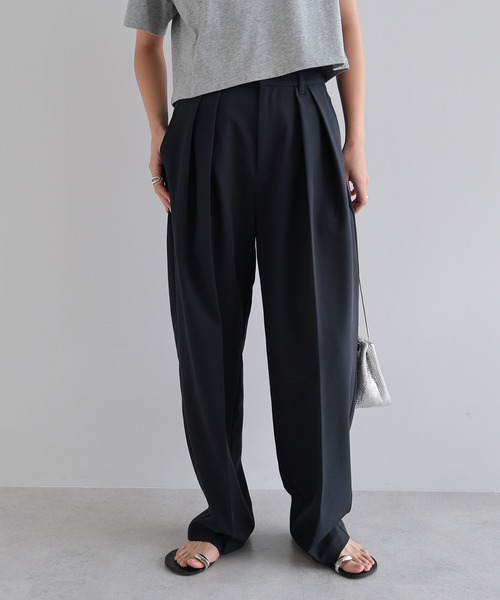 スウェットタックパンツ　ネイビー　M セール】ストレッチイージータックワイドパンツ（その他パンツ