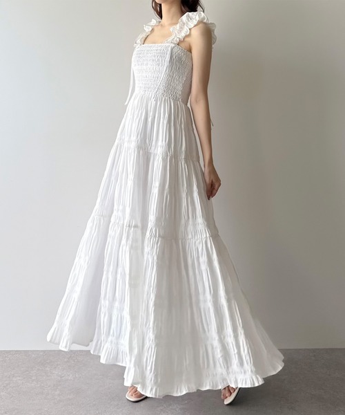 ギャザーショルダーエアリーワンピース【一部ペチスカートセット】