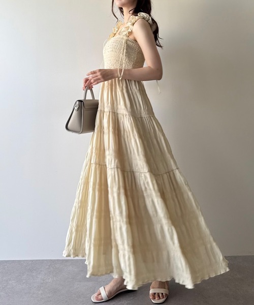 ギャザーショルダーエアリーワンピース【一部ペチスカートセット】