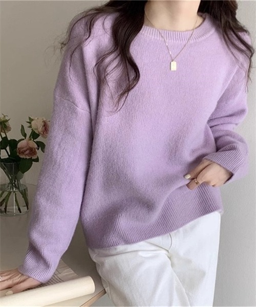 FREE STYLISTS（フリー スタイリスト）の「温かいクルーネックニットプルーオーバー（ニット/セーター・レディース・モカ/ベージュ/ホワイト/ピンク/レッド/ブラック/チャコールグレー/ライトブルー/ライトイエロー/パープル/イエロー・FREE）」の7枚目の写真