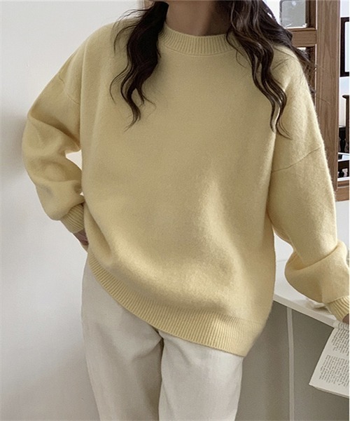 FREE STYLISTS（フリー スタイリスト）の「温かいクルーネックニットプルーオーバー（ニット/セーター・レディース・モカ/ベージュ/ホワイト/ピンク/レッド/ブラック/チャコールグレー/ライトブルー/ライトイエロー/パープル/イエロー・FREE）」の9枚目の写真