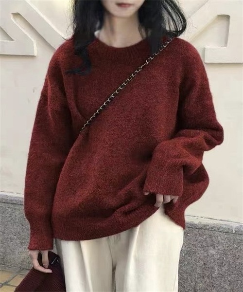 FREE STYLISTS（フリー スタイリスト）の「温かいクルーネックニットプルーオーバー（ニット/セーター・レディース・モカ/ベージュ/ホワイト/ピンク/レッド/ブラック/チャコールグレー/ライトブルー/ライトイエロー/パープル/イエロー・FREE）」の11枚目の写真