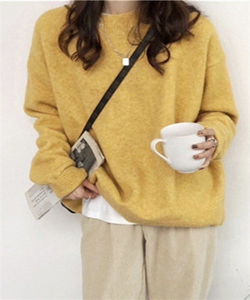 FREE STYLISTS（フリー スタイリスト）の「温かいクルーネックニットプルーオーバー（ニット/セーター・レディース・モカ/ベージュ/ホワイト/ピンク/レッド/ブラック/チャコールグレー/ライトブルー/ライトイエロー/パープル/イエロー・FREE）」の8枚目の写真