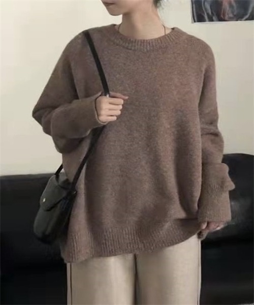 FREE STYLISTS（フリー スタイリスト）の「温かいクルーネックニットプルーオーバー（ニット/セーター・レディース・モカ/ベージュ/ホワイト/ピンク/レッド/ブラック/チャコールグレー/ライトブルー/ライトイエロー/パープル/イエロー・FREE）」の14枚目の写真