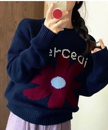 花柄ニットプルオーバー
