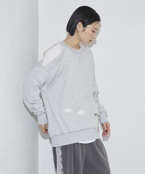 Firsthand（ファーストハンド）の「Firsthand/ファーストハンド ダメージスリットスウェットクルー（スウェット・レディース・グレー/チャコールグレー・FREE）」の8枚目の写真