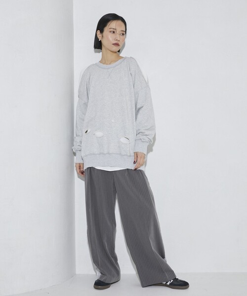 Firsthand（ファーストハンド）の「Firsthand/ファーストハンド ダメージスリットスウェットクルー（スウェット・レディース・グレー/チャコールグレー・FREE）」の9枚目の写真