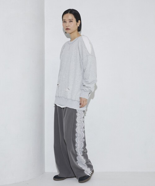 Firsthand（ファーストハンド）の「Firsthand/ファーストハンド ダメージスリットスウェットクルー（スウェット・レディース・グレー/チャコールグレー・FREE）」の11枚目の写真