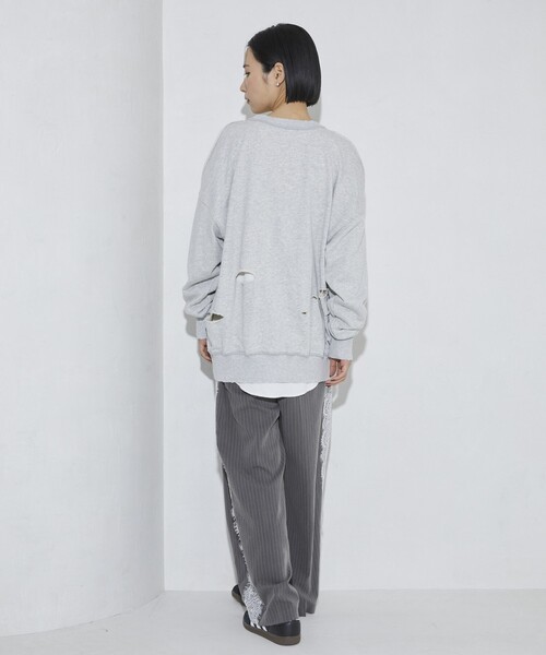 Firsthand（ファーストハンド）の「Firsthand/ファーストハンド ダメージスリットスウェットクルー（スウェット・レディース・グレー/チャコールグレー・FREE）」の14枚目の写真