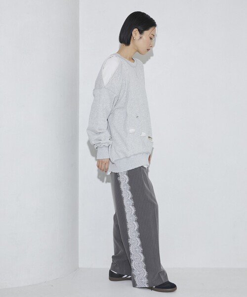 Firsthand（ファーストハンド）の「Firsthand/ファーストハンド ダメージスリットスウェットクルー（スウェット・レディース・グレー/チャコールグレー・FREE）」の16枚目の写真