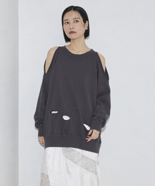 Firsthand（ファーストハンド）の「Firsthand/ファーストハンド ダメージスリットスウェットクルー（スウェット・レディース・グレー/チャコールグレー・FREE）」の19枚目の写真