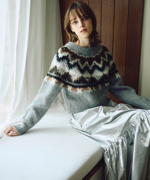 Droite lautreamont（ドロワットロートレアモン）の「【カタログ掲載】ノルディック柄プルオーバー≪手洗い可能≫（ニット/セーター・レディース・ライトグレー/オフホワイト・M）」の2枚目の写真