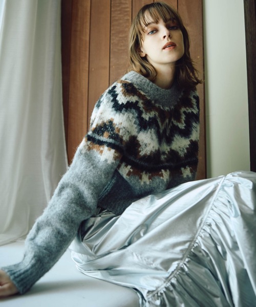Droite lautreamont（ドロワットロートレアモン）の「【カタログ掲載】ノルディック柄プルオーバー≪手洗い可能≫（ニット/セーター・レディース・ライトグレー/オフホワイト・M）」の4枚目の写真