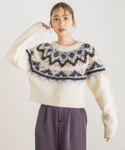 Droite lautreamont（ドロワットロートレアモン）の「【カタログ掲載】ノルディック柄プルオーバー≪手洗い可能≫（ニット/セーター・レディース・ライトグレー/オフホワイト・M）」の5枚目の写真