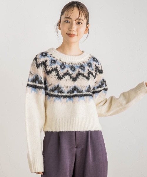 Droite lautreamont（ドロワットロートレアモン）の「【カタログ掲載】ノルディック柄プルオーバー≪手洗い可能≫（ニット/セーター・レディース・ライトグレー/オフホワイト・M）」の6枚目の写真