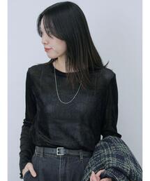 Samansa Mos2 blue | ◎シアーベロアプルオーバー(Tシャツ/カットソー)