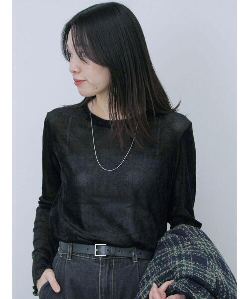 Samansa Mos2 blue(サマンサモスモスブルー)の「◎シアーベロアプルオーバー(Tシャツ/カットソー・レディース・ブラック/ブラウン/キナリ・F)」の1枚目の写真