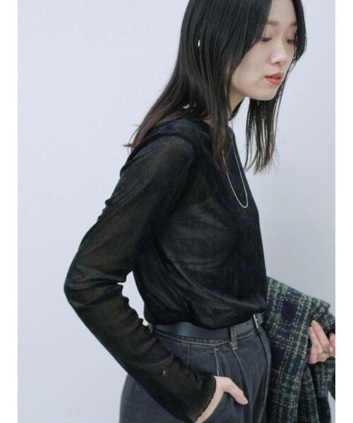 Samansa Mos2 blue(サマンサモスモスブルー)の「◎シアーベロアプルオーバー(Tシャツ/カットソー・レディース・ブラック/ブラウン/キナリ・F)」の5枚目の写真