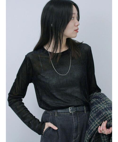 Samansa Mos2 blue(サマンサモスモスブルー)の「◎シアーベロアプルオーバー(Tシャツ/カットソー・レディース・ブラック/ブラウン/キナリ・F)」の7枚目の写真