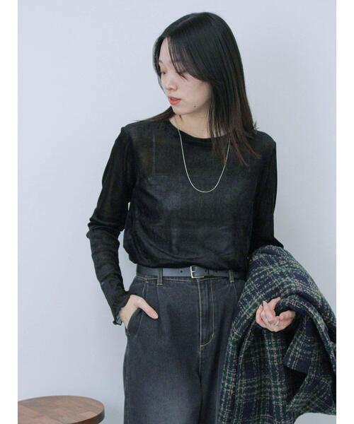 Samansa Mos2 blue(サマンサモスモスブルー)の「◎シアーベロアプルオーバー(Tシャツ/カットソー・レディース・ブラック/ブラウン/キナリ・F)」の8枚目の写真