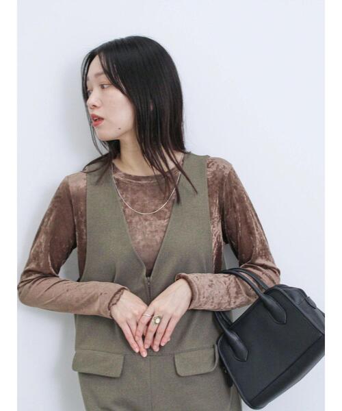 Samansa Mos2 blue(サマンサモスモスブルー)の「◎シアーベロアプルオーバー(Tシャツ/カットソー・レディース・ブラック/ブラウン/キナリ・F)」の13枚目の写真