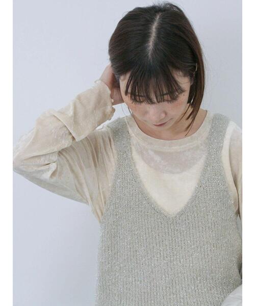 Samansa Mos2 blue(サマンサモスモスブルー)の「◎シアーベロアプルオーバー(Tシャツ/カットソー・レディース・ブラック/ブラウン/キナリ・F)」の19枚目の写真