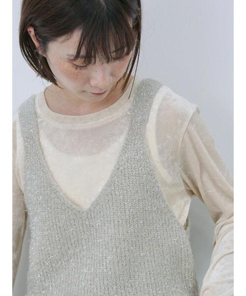 Samansa Mos2 blue(サマンサモスモスブルー)の「◎シアーベロアプルオーバー(Tシャツ/カットソー・レディース・ブラック/ブラウン/キナリ・F)」の20枚目の写真