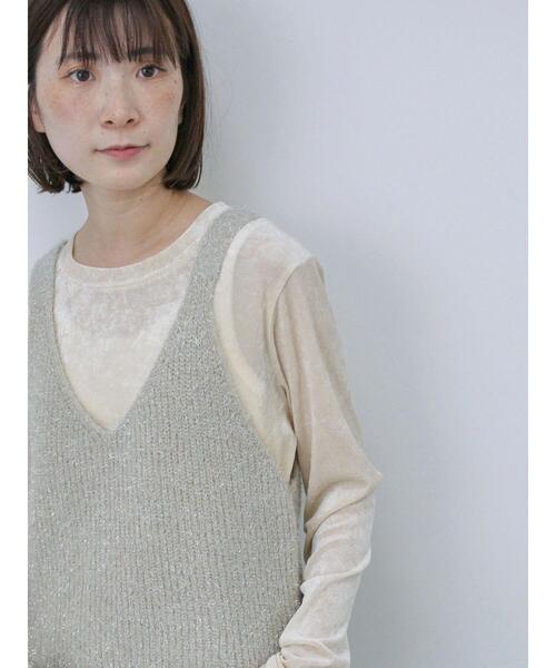 Samansa Mos2 blue(サマンサモスモスブルー)の「◎シアーベロアプルオーバー(Tシャツ/カットソー・レディース・ブラック/ブラウン/キナリ・F)」の21枚目の写真