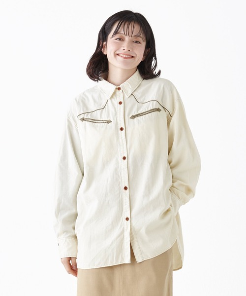 クリフメイヤー レディース KRIFF MAYER LADYS トップス シンプル ロングシャツ 綿100 コットン 春 秋 2025SS ウエスタン シャツ チュニック KRIFF MAYER Lady's Collection クリフメイヤー レディース