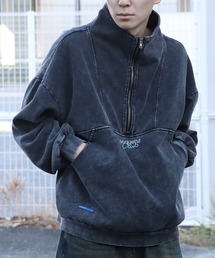 【SEQUENZ/シークエンズ】90s SPORTS WASHED HZIP SWEAT / オーバーサイズ ハーフジッププルオーバー スウェット