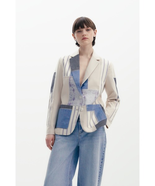 Desigual（デシグアル）の「PATCH パッチワークストライプ テーラードジャケット（テーラードジャケット・レディース・ホワイト・XL/L/M/S/XS）」の5枚目の写真